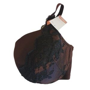 Cacique Smooth Lightly Lined Balconette Bra Size 42D Brown and Black Lace